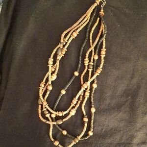 Black and Brown Multi-Strand Necklace with Cascading Beads